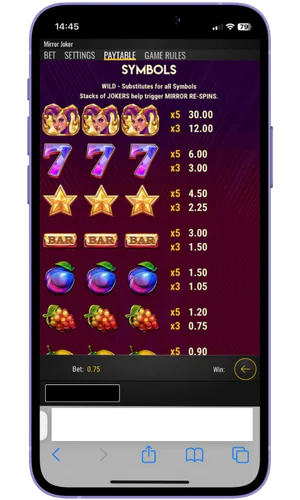 Pay table Mirror Joker