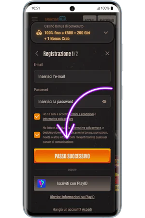 Mirror Joker modulo e-mail e password durante la registrazione